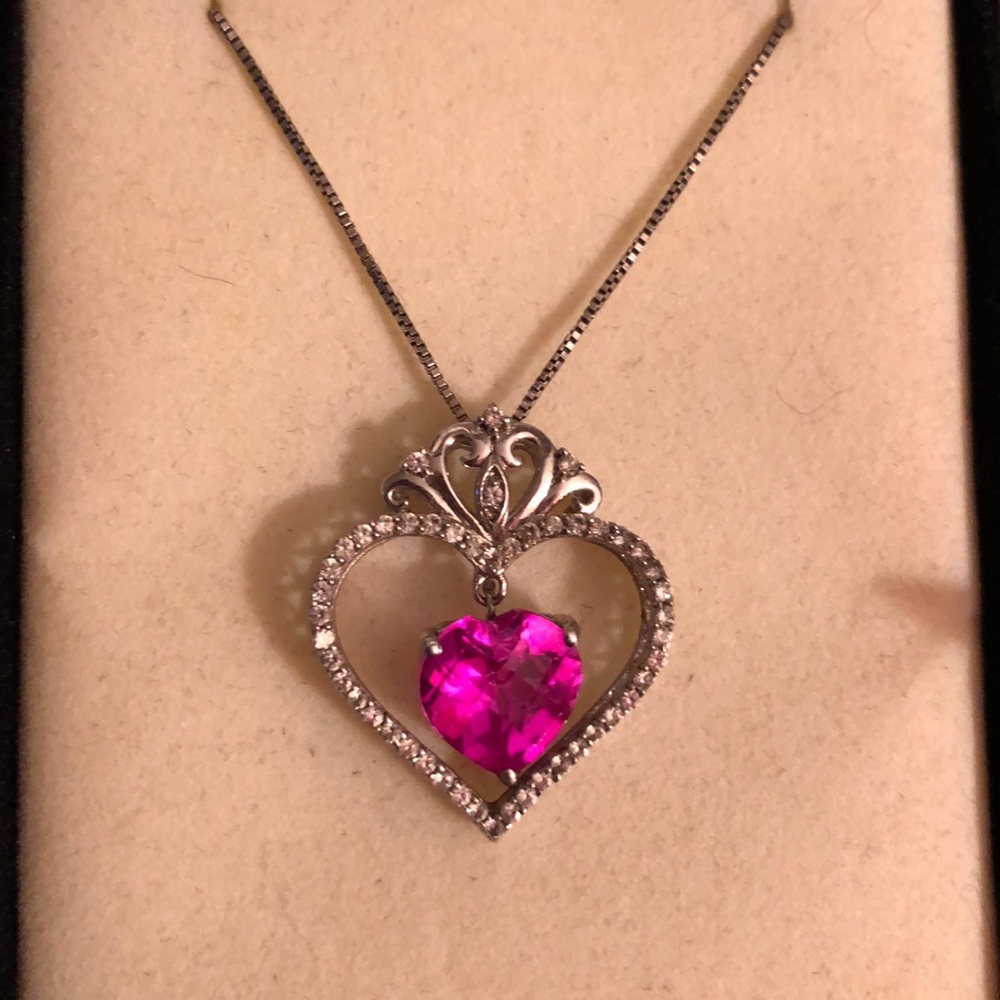 Beautiful pink and white sapphire heart necklace